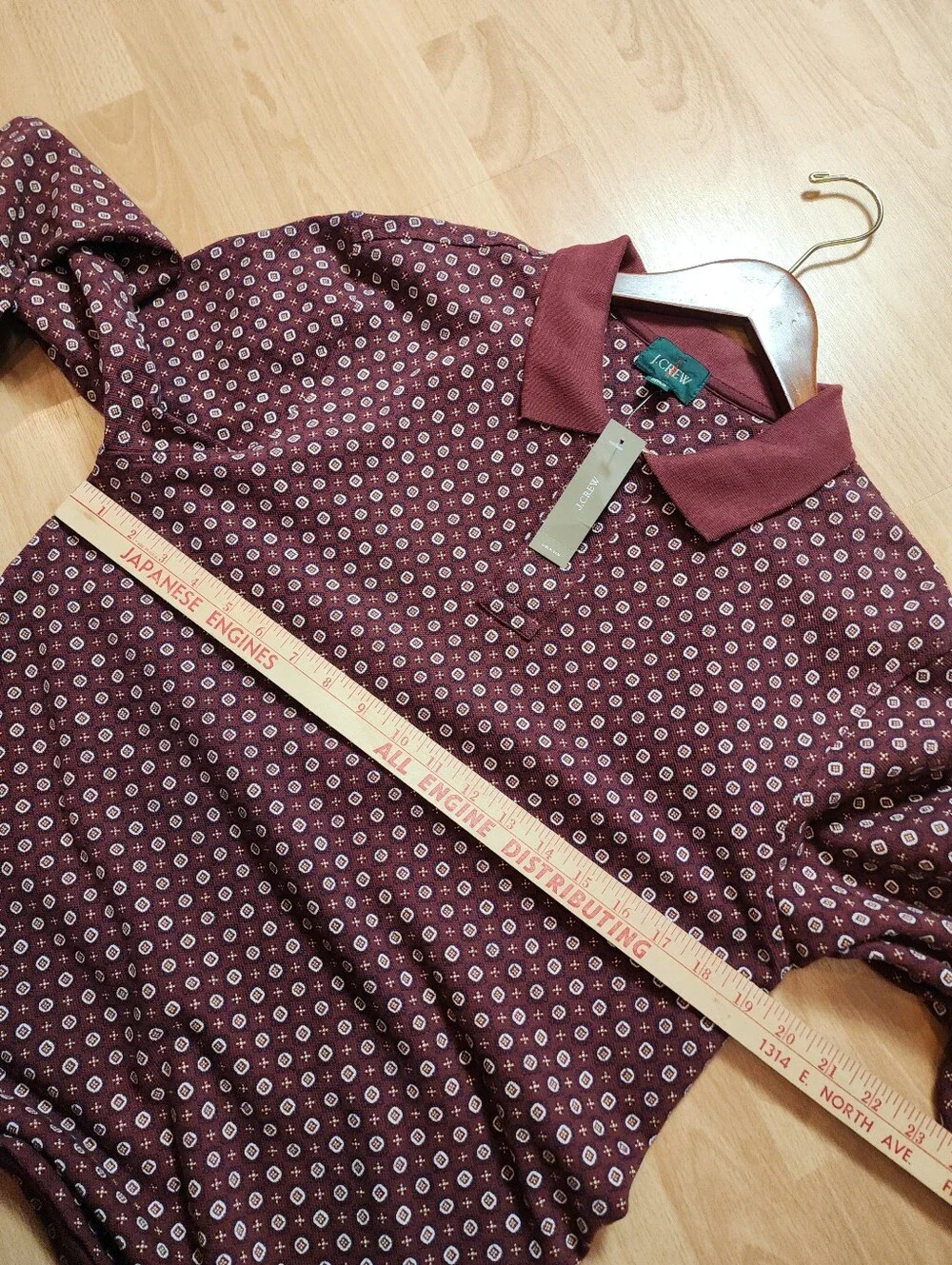 NWT J. Crew 100% Cotton Long-sleeve Classic Piqué Polo Shirt Maroon Printed Sz M